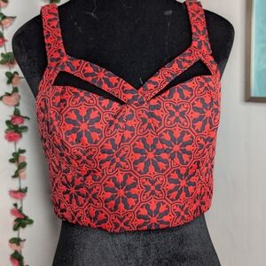 Forever 21 Red and Black Floral Patterned Top